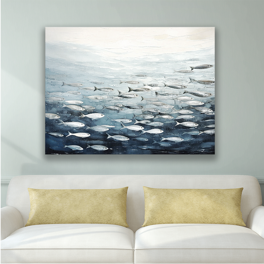 SILVER SCHOOL Gallery Wrapped Beach Wall Art on Canvas, Multiple Sizes, Fade-Resistant