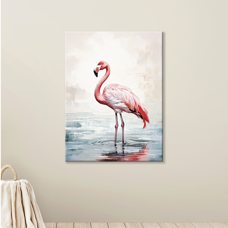 FLAMINGO WADING Gallery Wrapped Beach Wall Art on Canvas, Multiple Sizes, Fade-Resistant