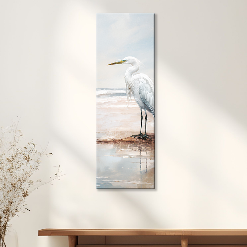 COASTAL HERON Gallery Wrapped Beach Wall Art on Canvas, Multiple Sizes, Fade-Resistant