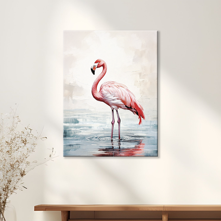 FLAMINGO WADING Gallery Wrapped Beach Wall Art on Canvas, Multiple Sizes, Fade-Resistant
