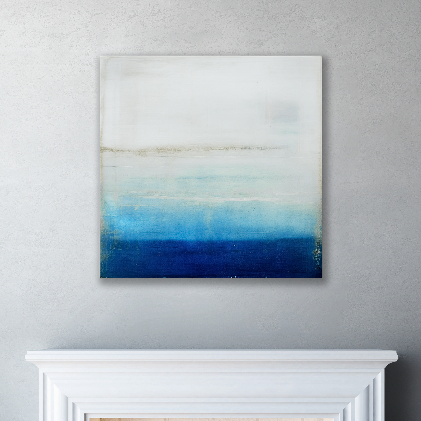 The ocean artwork FOG & MIST. The piece hangs on a wall.