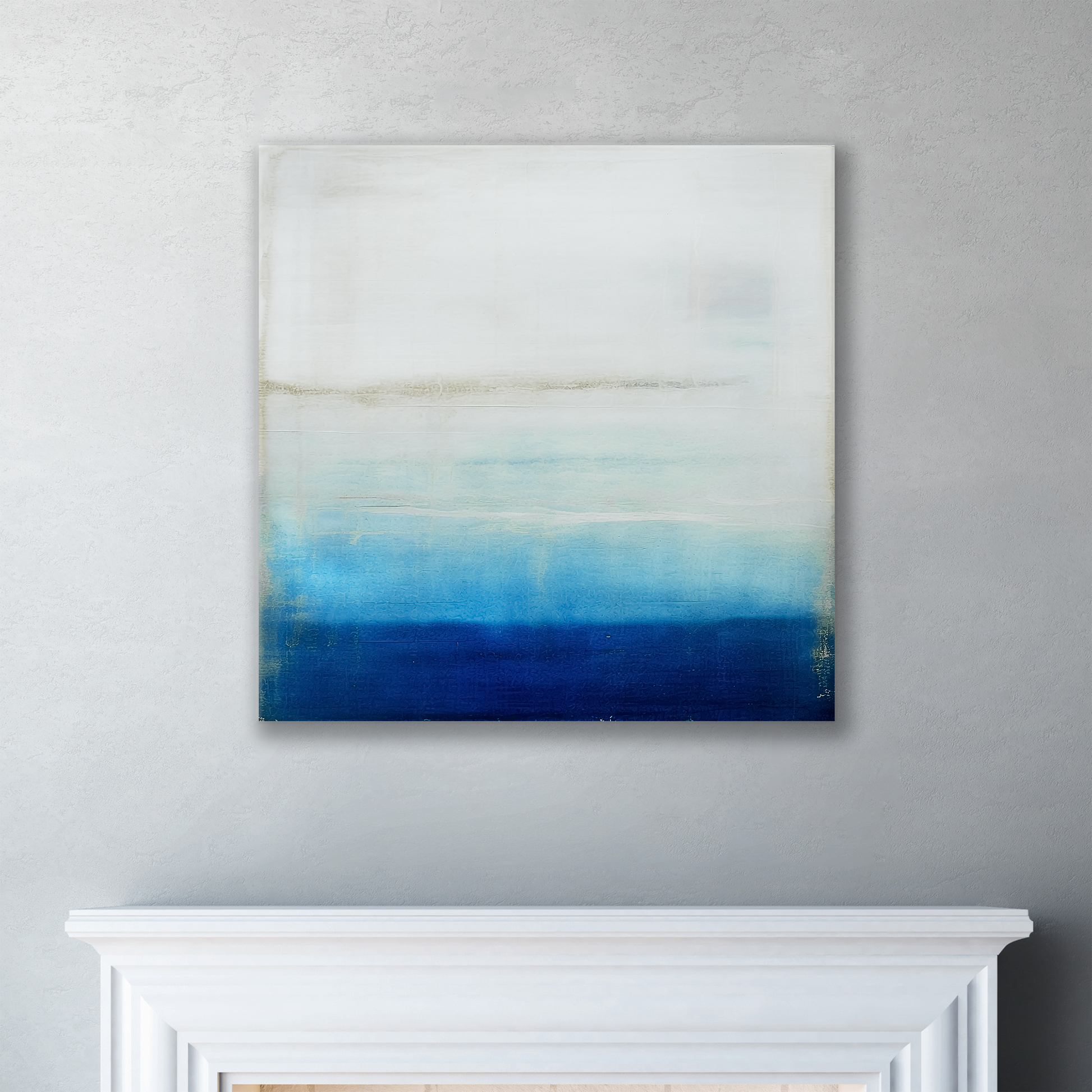 The ocean artwork FOG & MIST. The piece hangs on a wall.