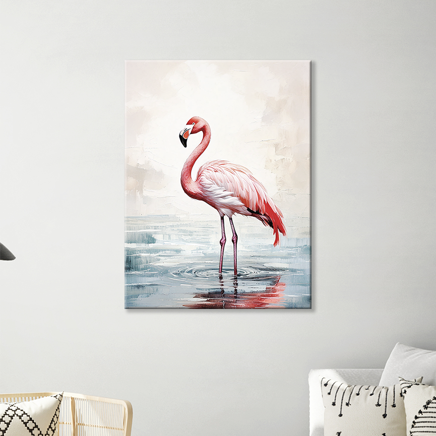 FLAMINGO WADING Gallery Wrapped Beach Wall Art on Canvas, Multiple Sizes, Fade-Resistant