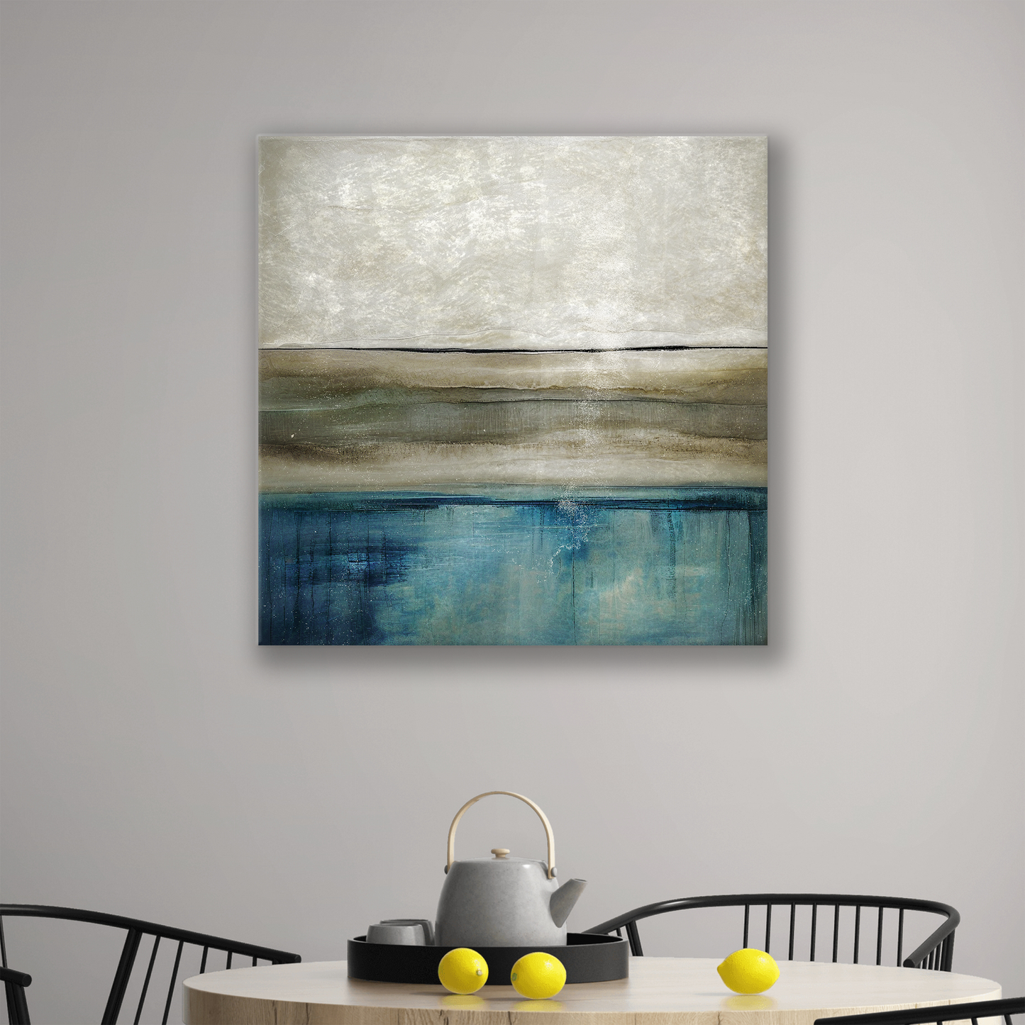 Beach art print styled in a living space with coastal decor, ideal for beach lovers looking to add ocean art prints to their home