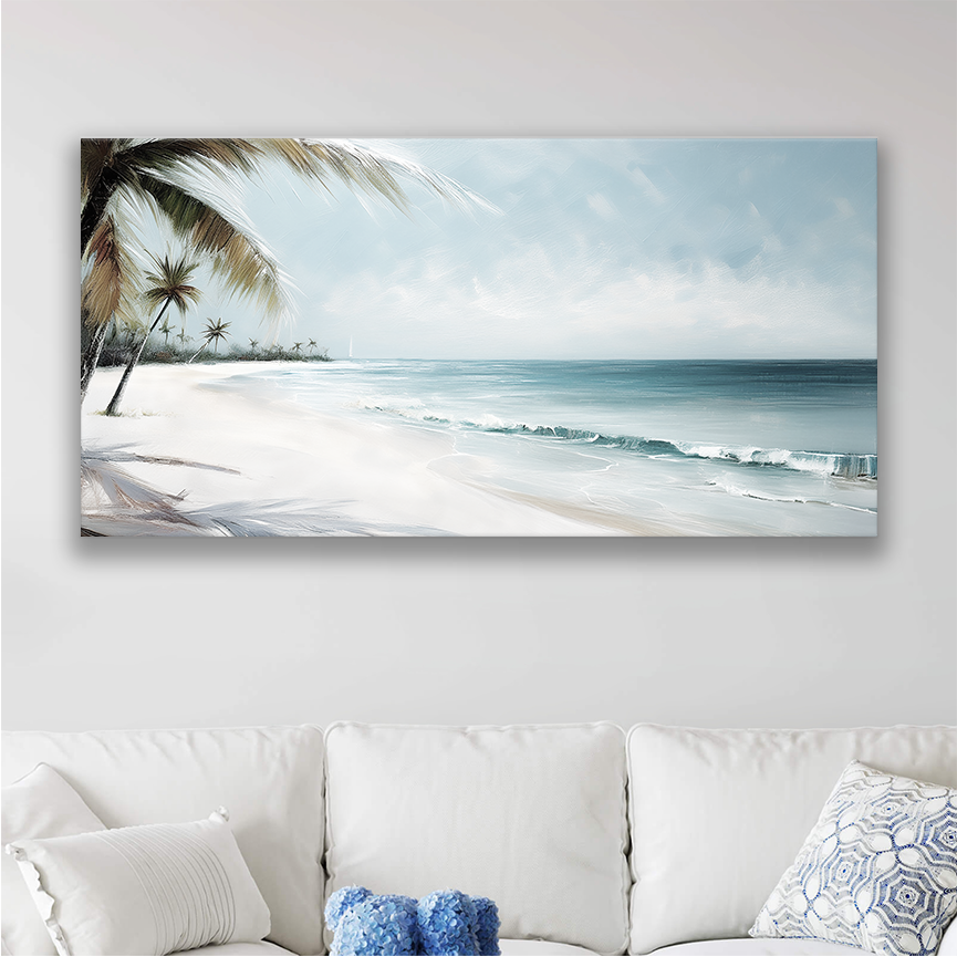 This beachscape hanging on a wall, perfect for a beach-inspired space