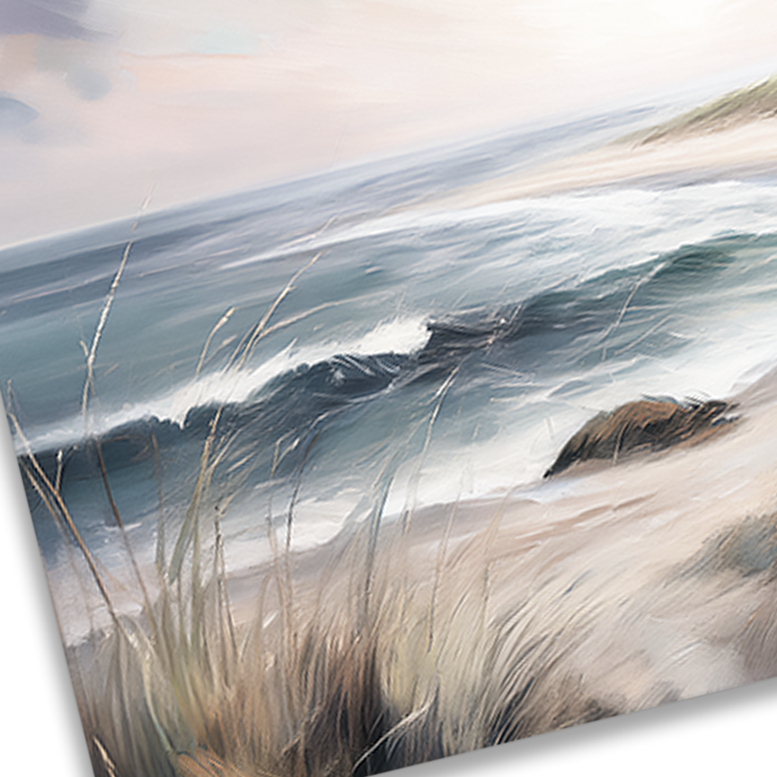 Closeup of SEA WATCH , textured brush strokes on thick poly-cotton blend canvas