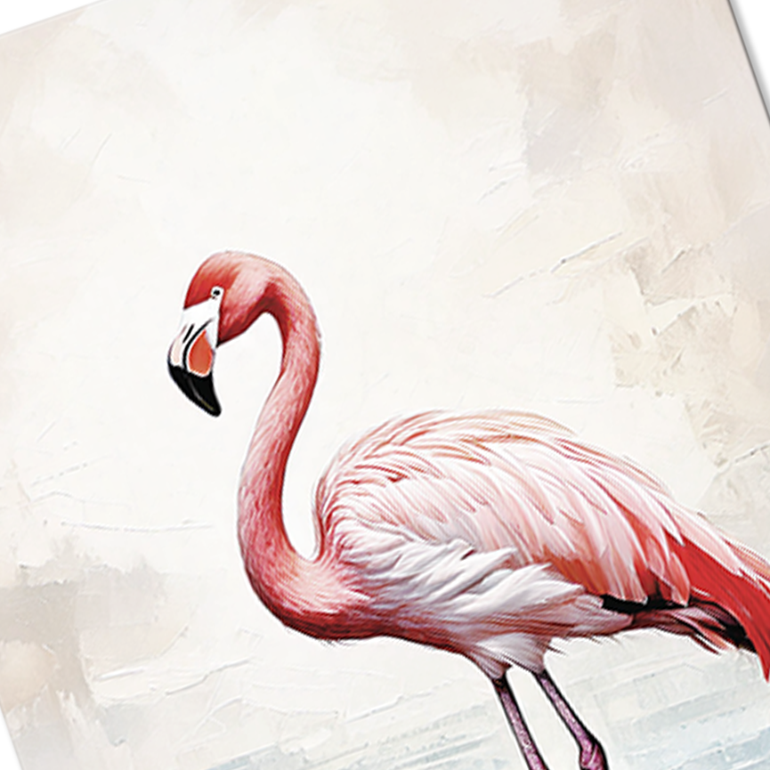 Closeup of FLAMINGO WADING , textured brush strokes on thick poly-cotton blend canvas
