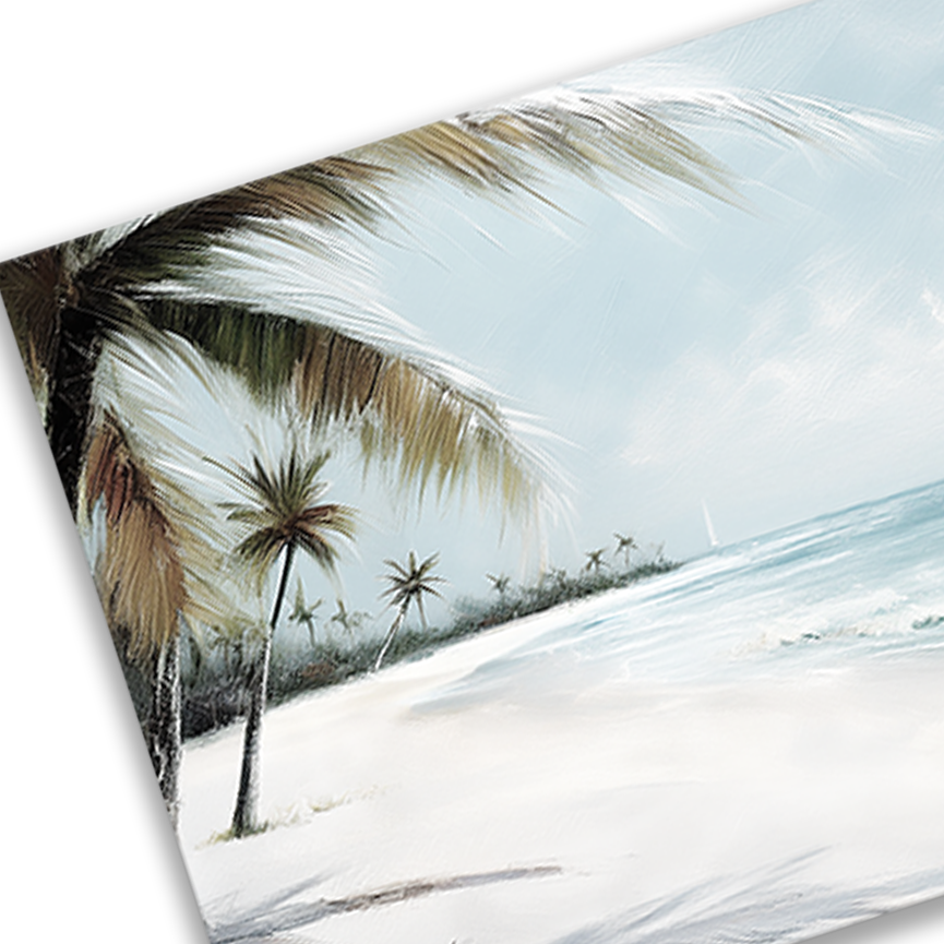 Closeup of SEVEN MILE BEACH , textured brush strokes on thick poly-cotton blend canvas