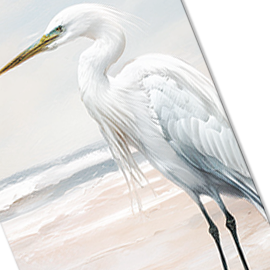 Closeup of COASTAL HERON , textured brush strokes on thick poly-cotton blend canvas