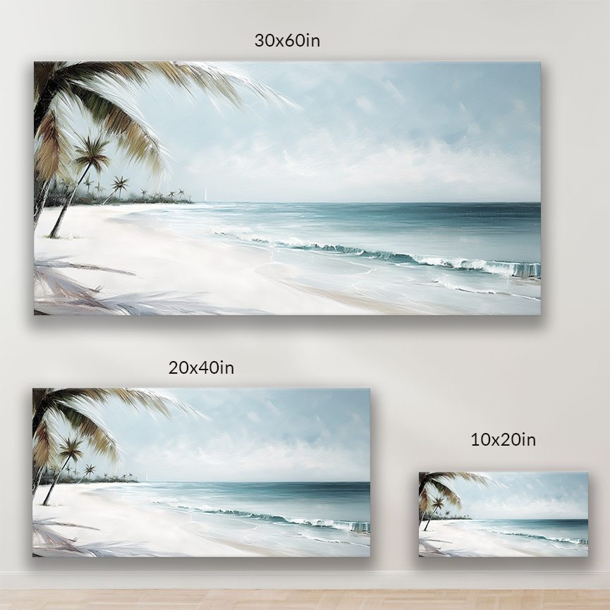 SEVEN MILE BEACH, beach artwork, is available in these sizes: 10-in x 20-in, 20 in x 40 in, 30 in x 60 in