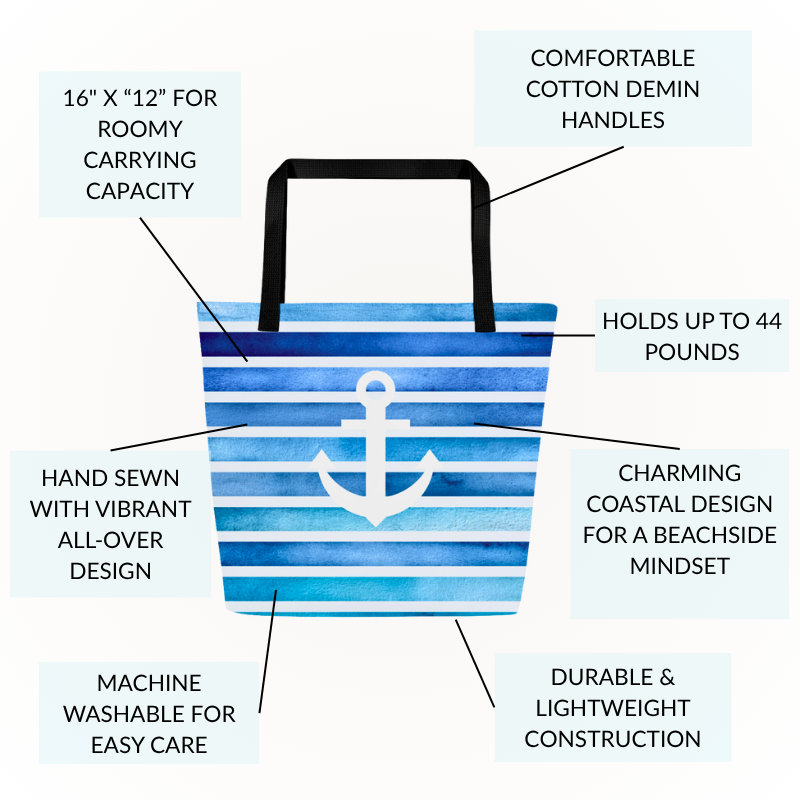 Starboard Anchor Personalized Women Tote Bag with Pocket, Large, Washable