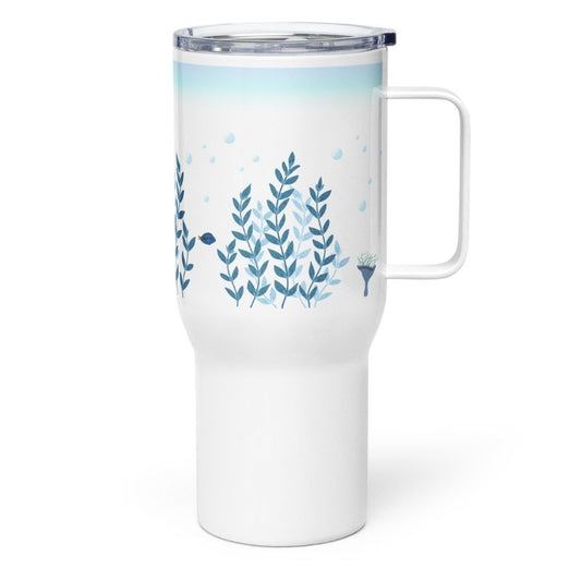 A 25 oz tumbler with an ocean inspired design will be your favorite travel mug: great as a coffee tumbler or a cup for your favorite iced soda or tea.