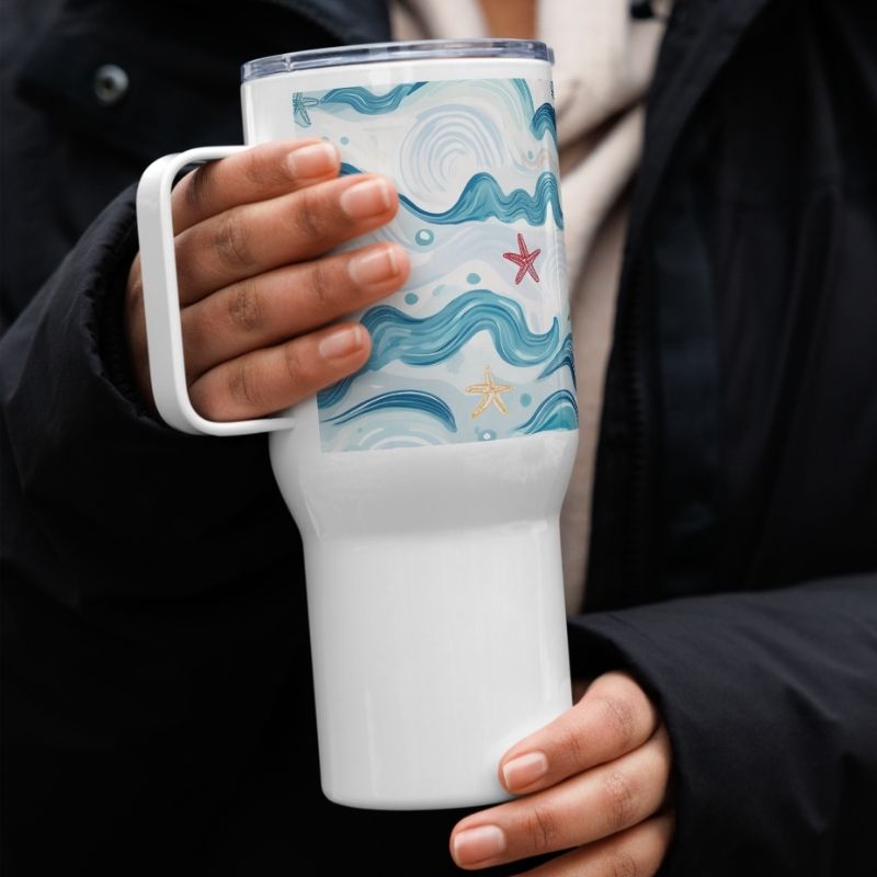 Curvy Waves Stainless Steel Tumbler with Handle, M, Insulated