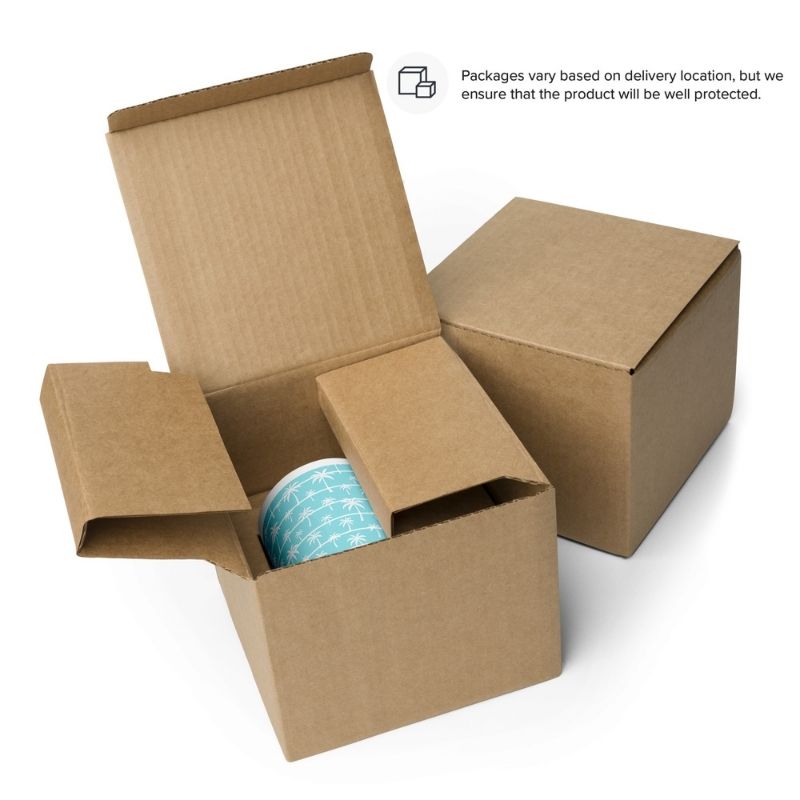 Ocean-themed Ceramic coffee mug shown inside its packaging box