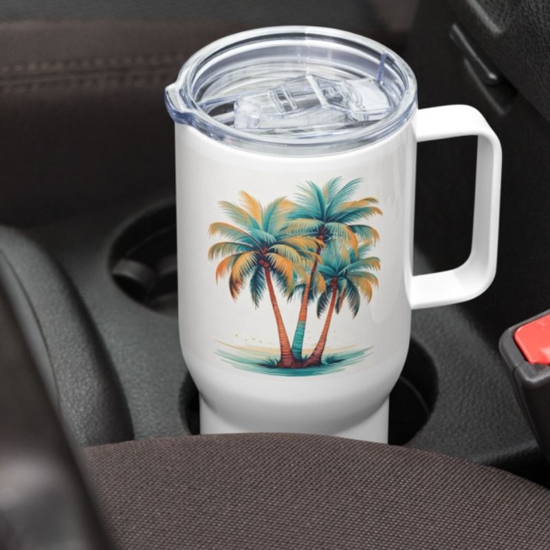 Palm Trees Stainless Steel Tumbler with Handle, M, Insulated