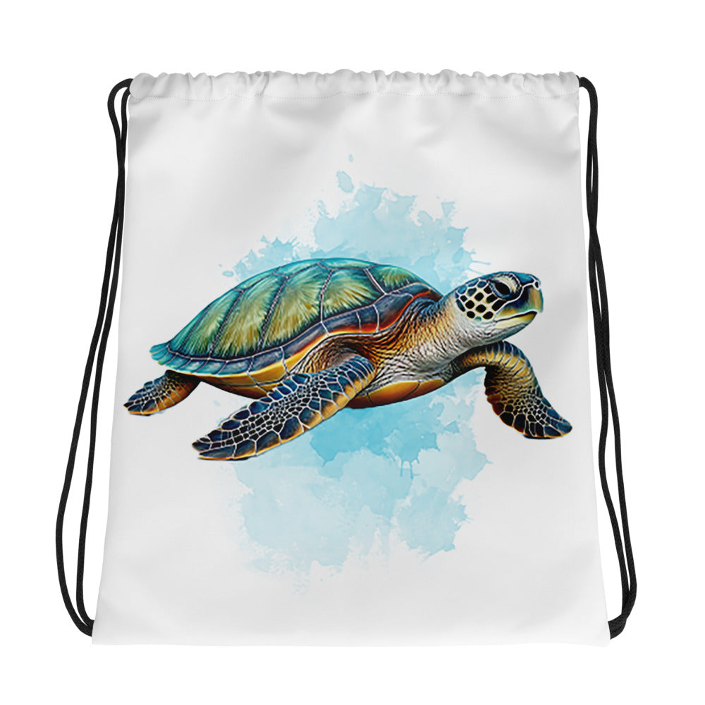Sea Turtle Polyester Drawstring Bag, Medium, Twin Cotton Handles