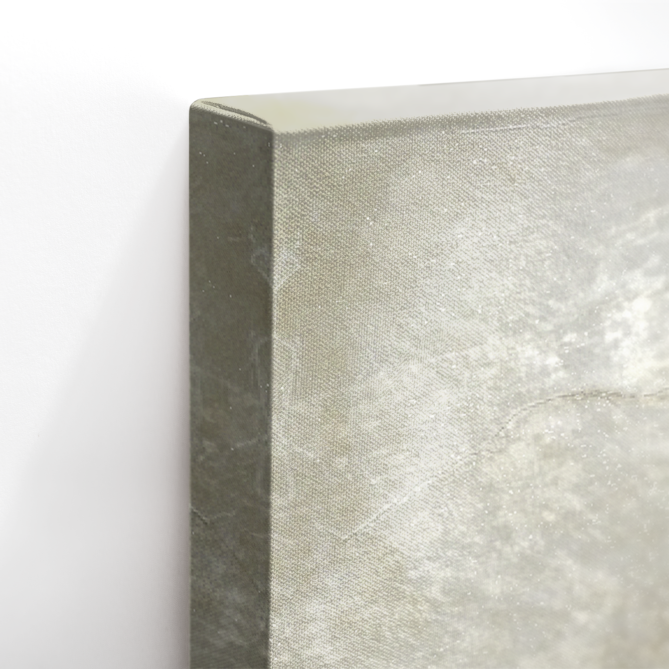 Close-up of gallery-wrapped edge showing beach wall art on canvas with fade-resistant texture