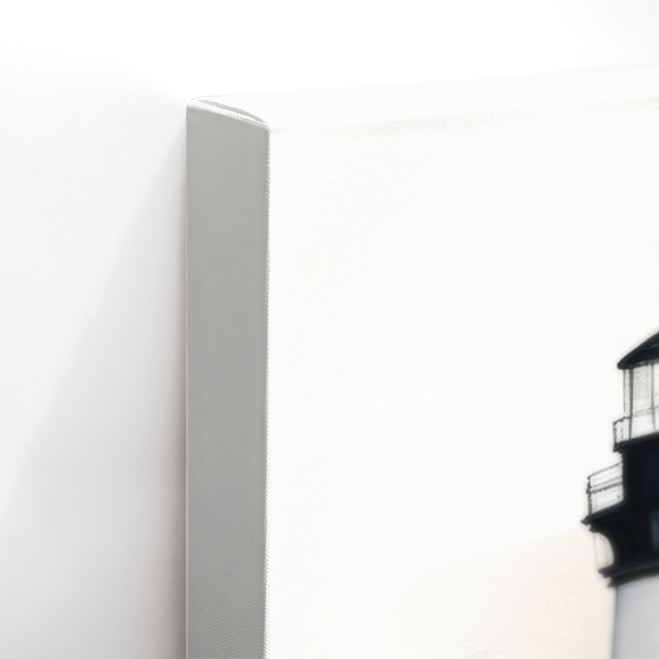 Close-up of gallery-wrapped edge showing beach wall art on canvas with fade-resistant texture