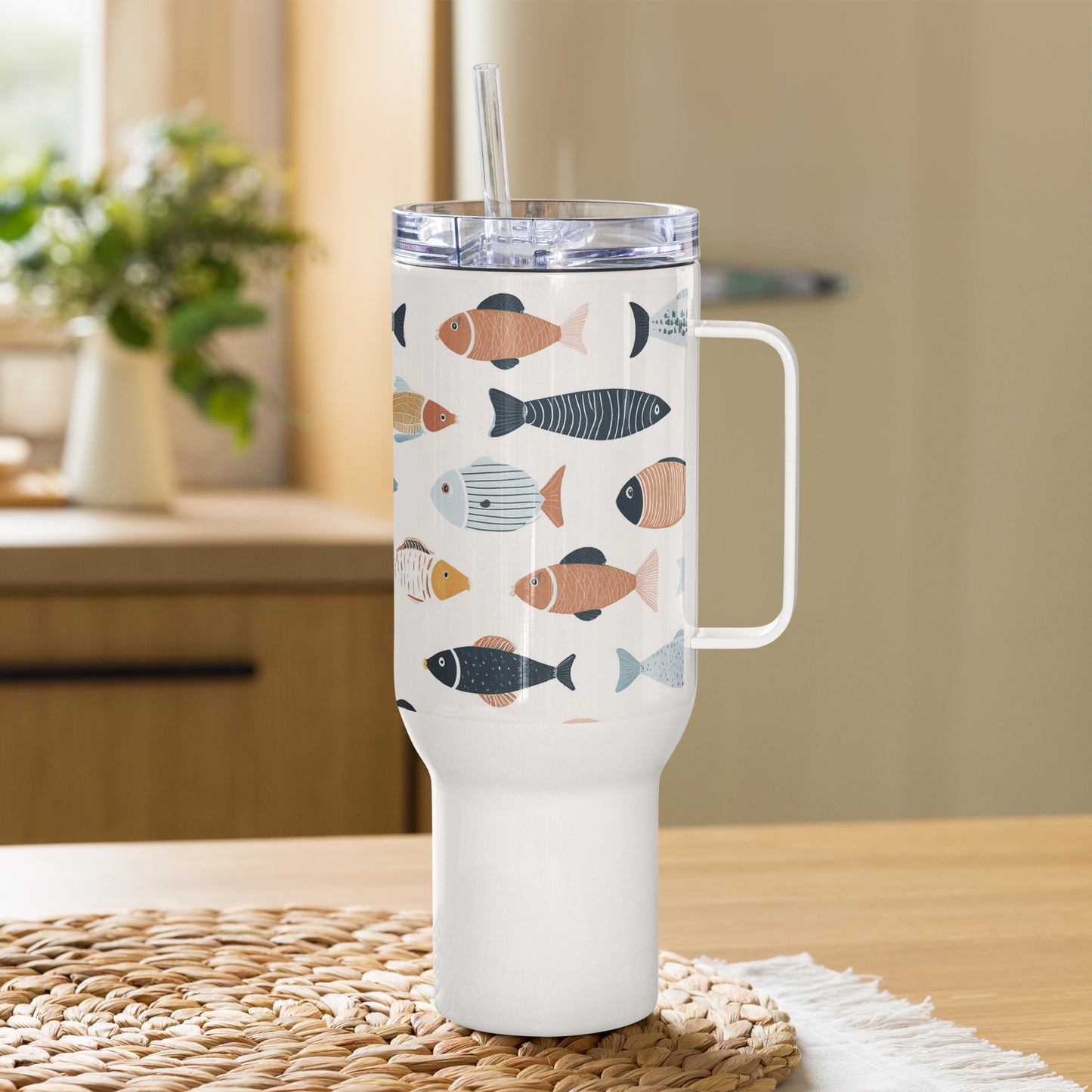 40 oz coffee mug sitting kitchen counter—it’s the best travel mug and coffee tumbler for busy mornings