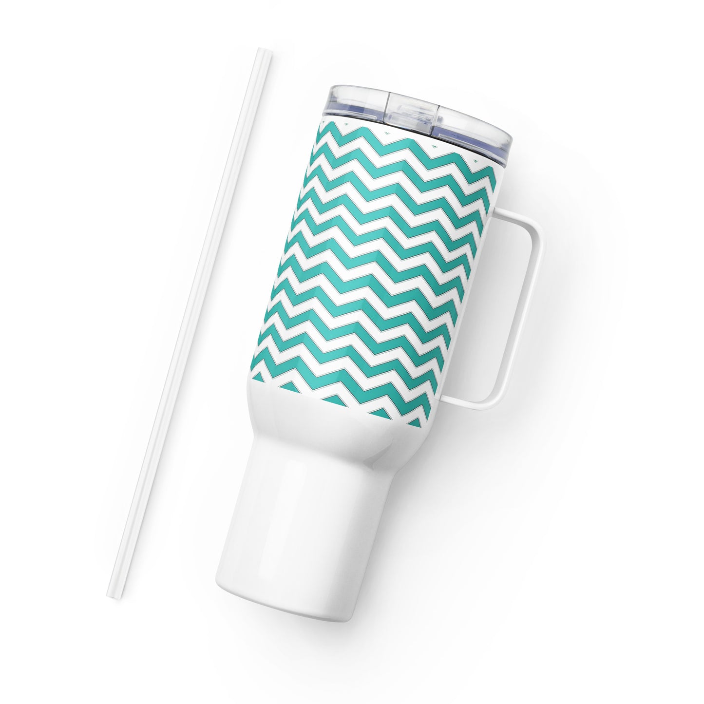 Teal Chevron Tumbler, Premium Beach Buddy Travel Cup, Insulated Tumbler with Handle, 40 oz., Extra Large