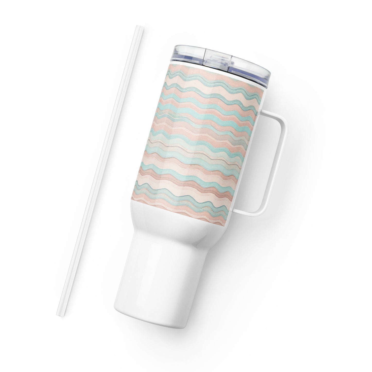 Warm Wavy Stripes Tumbler, Premium Beach Buddy Travel Cup, Insulated Tumbler with Handle, 40 oz., Extra Large