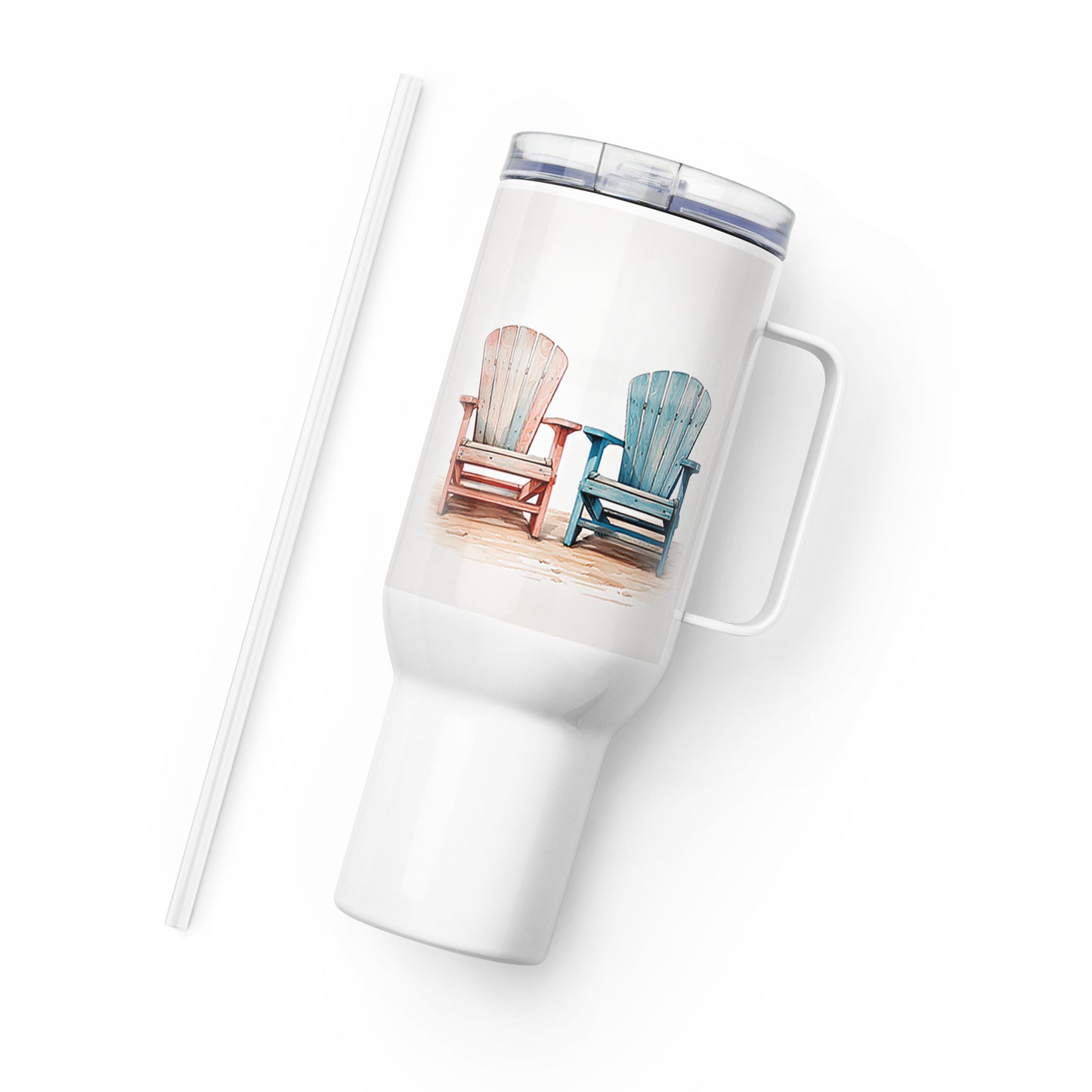 Beach Chairs Tumbler, Premium Beach Buddy Travel Cup, Insulated Tumbler with Handle, 40 oz., Extra Large