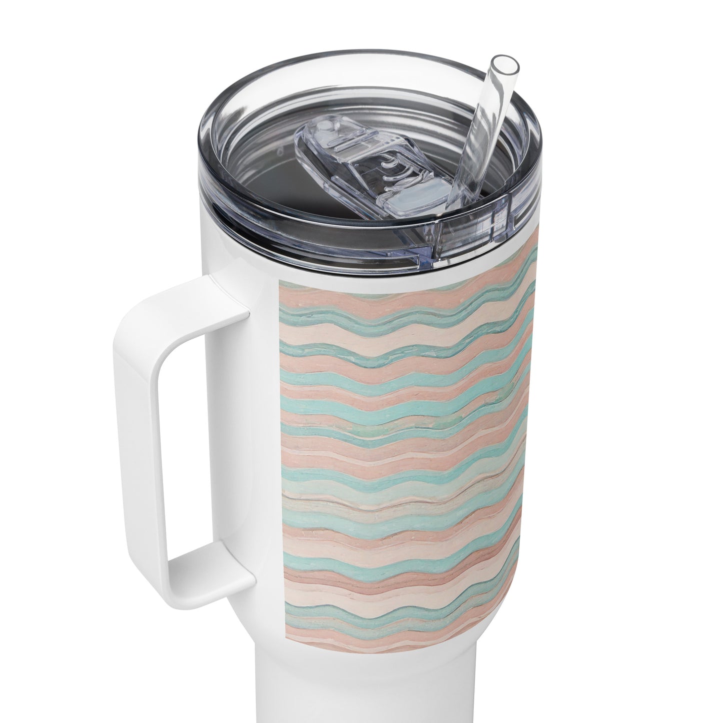 Warm Wavy Stripes Tumbler, Premium Beach Buddy Travel Cup, Insulated Tumbler with Handle, 40 oz., Extra Large