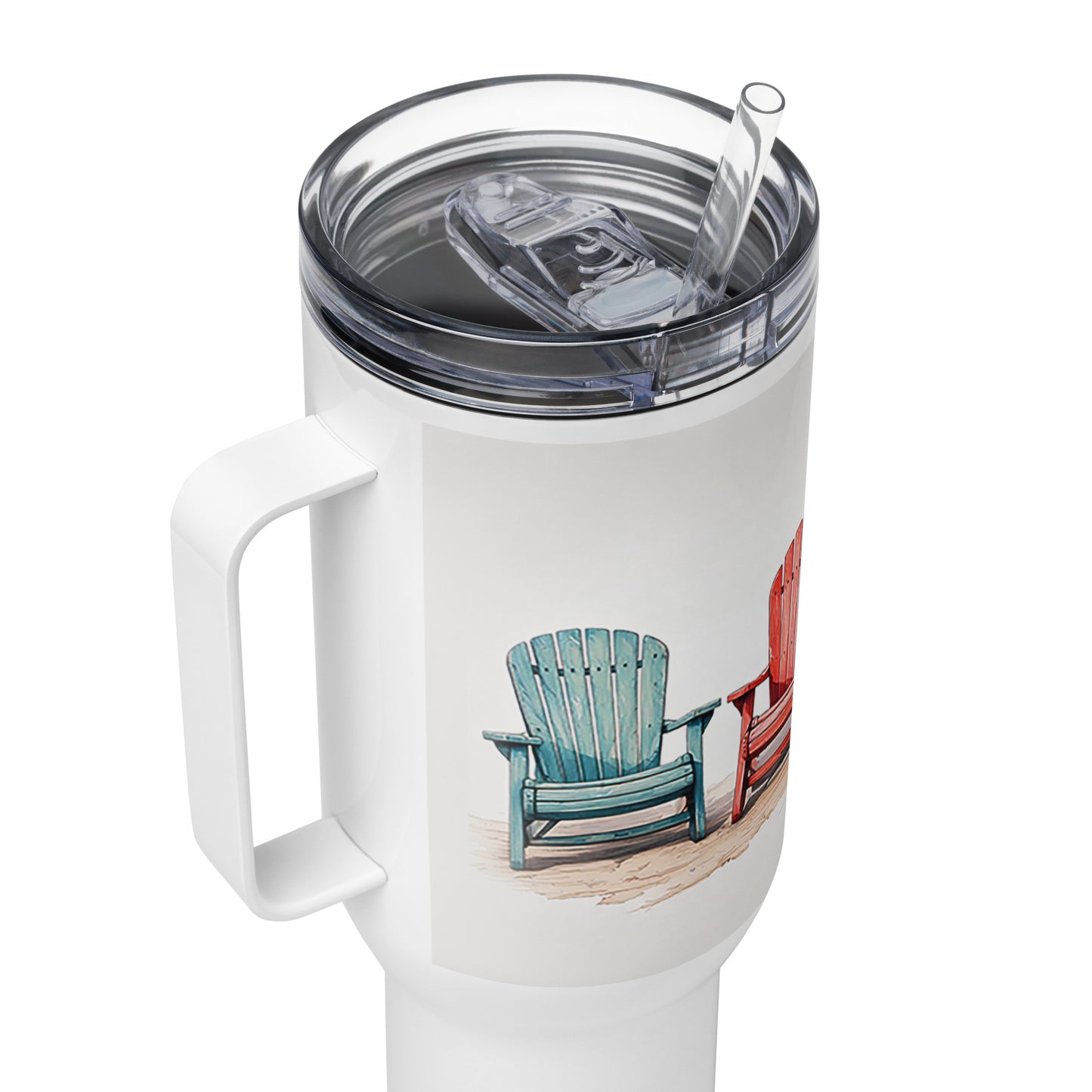 Beach Chairs Tumbler, Premium Beach Buddy Travel Cup, Insulated Tumbler with Handle, 40 oz., Extra Large