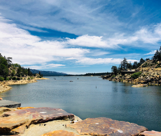 Aerial Shot of Big Bear Lake Near Big Bear Dam in Southern California