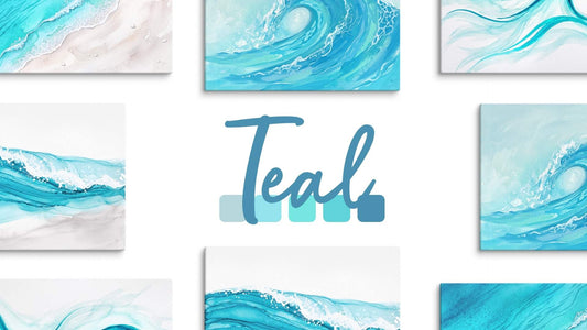 The word Teal with partial images of teal coastal art
