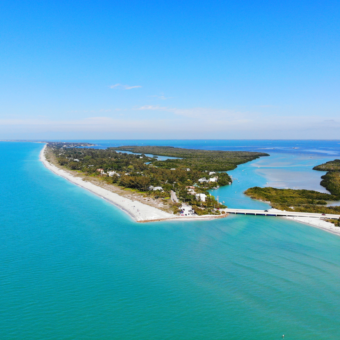 aerial shot of captiva island surrounded by blue water