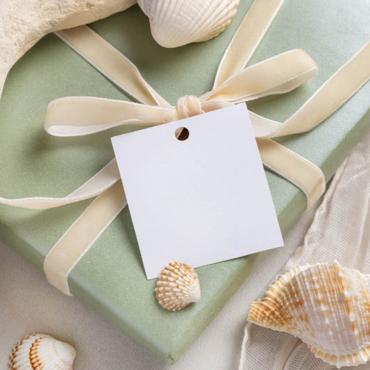 coastal gift beach themed with sand colored ribbon and sea shells