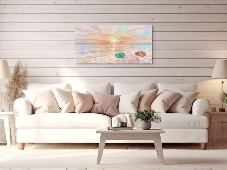 Beach Art Canvas with two Adirondack Chairs on the beach facing the ocean