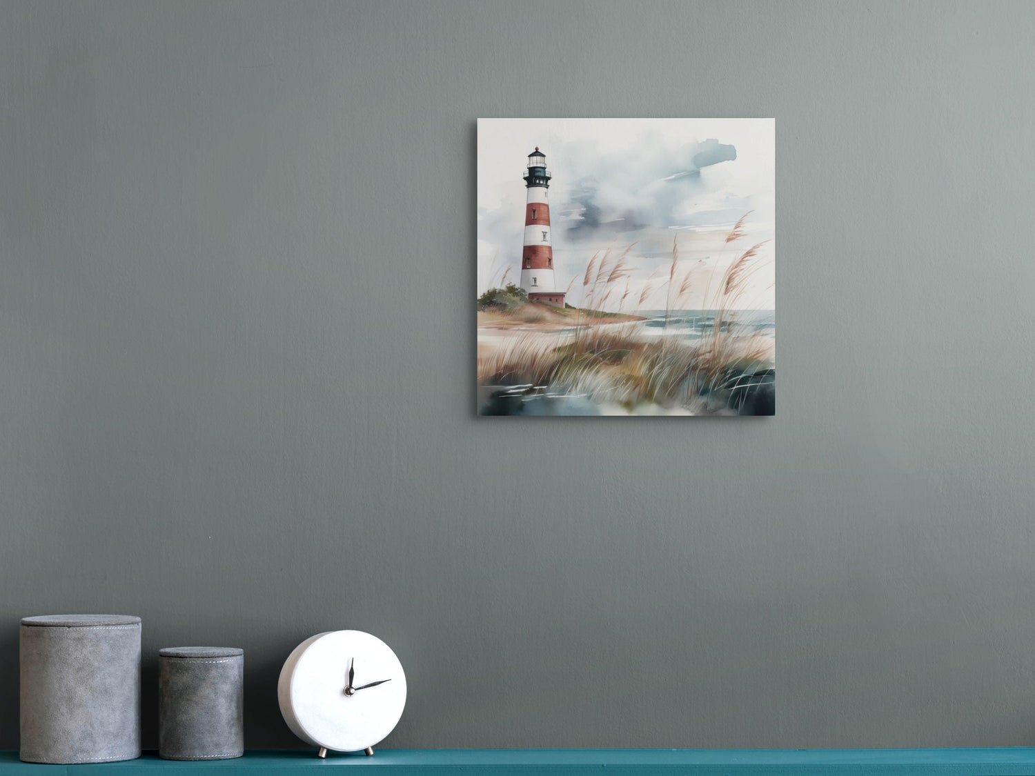lighthosue coastal art canvas in square format