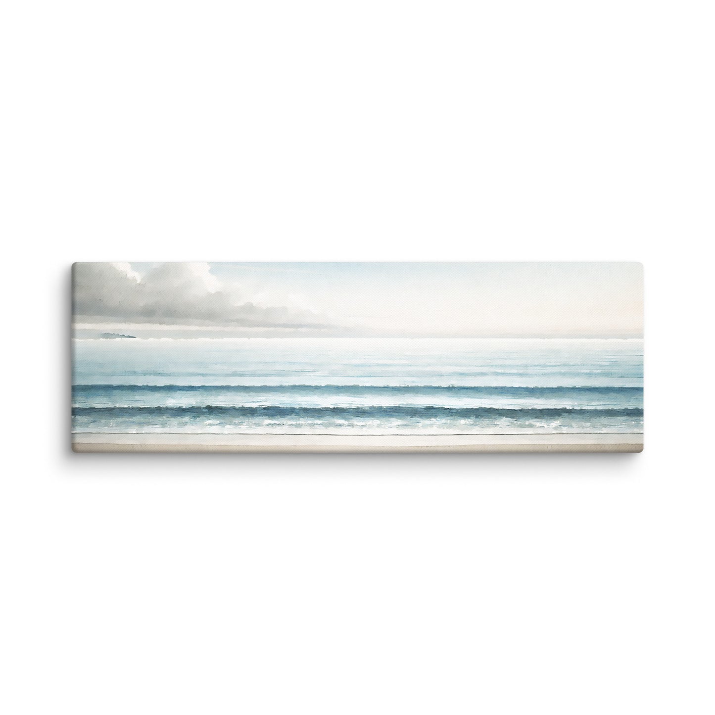 Blue horizon art – a wide, unbroken horizon where sky and water blur in layered blues, canvas print