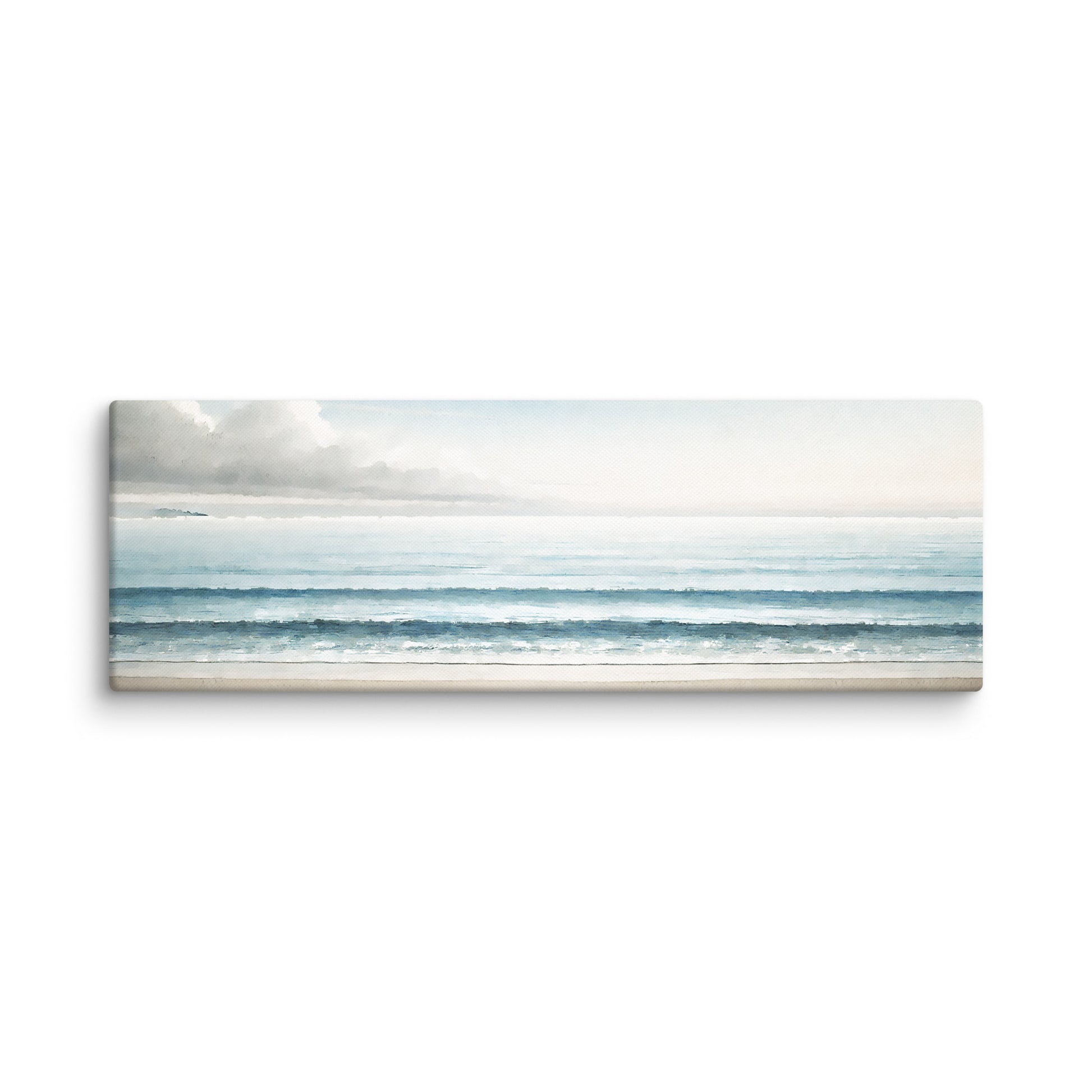 Blue horizon art – a wide, unbroken horizon where sky and water blur in layered blues, canvas print