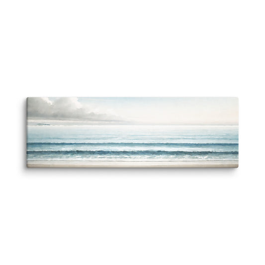 Blue horizon art – a wide, unbroken horizon where sky and water blur in layered blues, canvas print