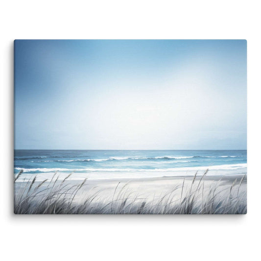 Ocean art on canvas – gentle sea grass and white sand along rolling blue waves, canvas print