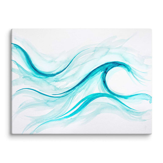 Turquoise Art – loose curling ribbons, ink-wash teal loops open against white, canvas print