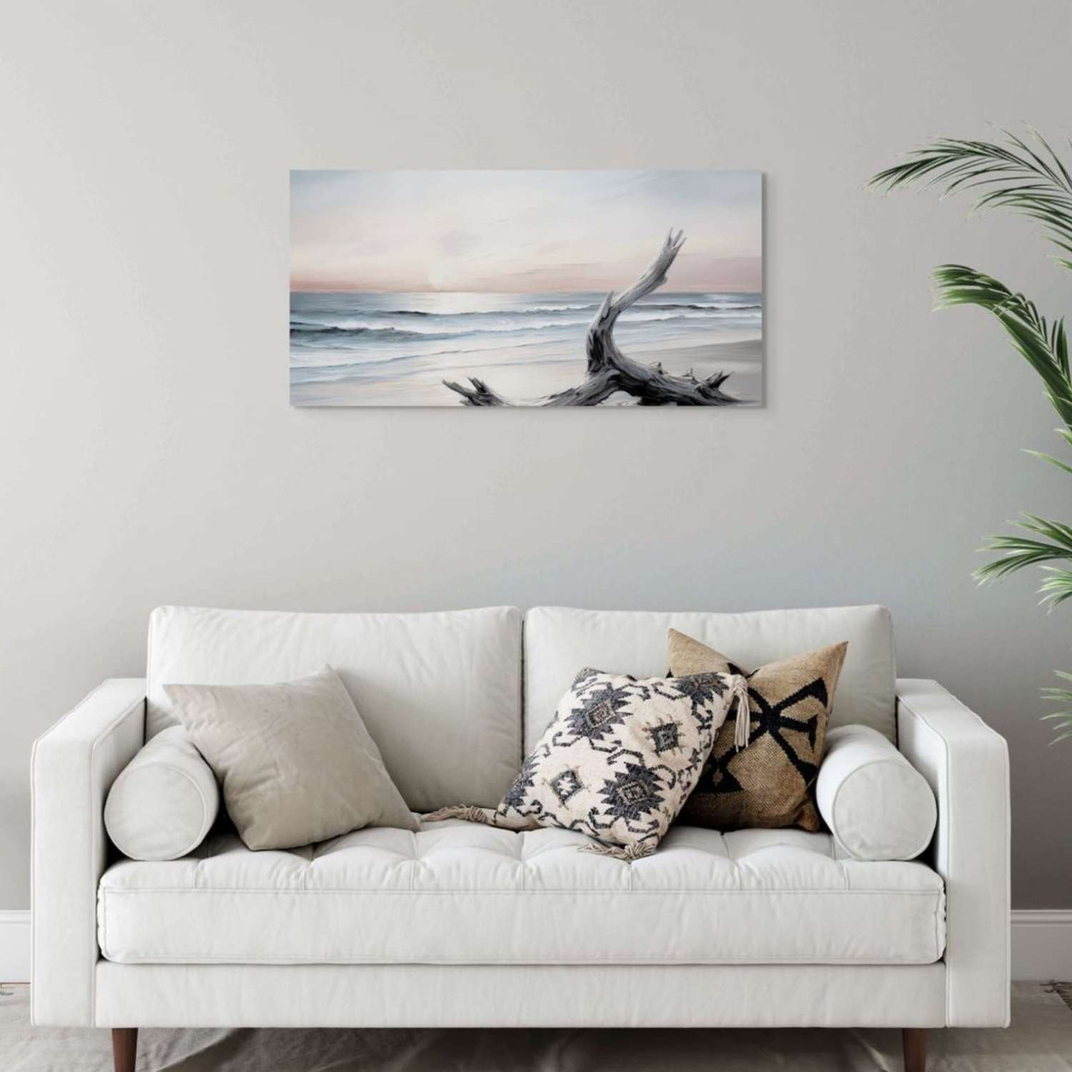 Beach canvas art canvas hanging in a living room