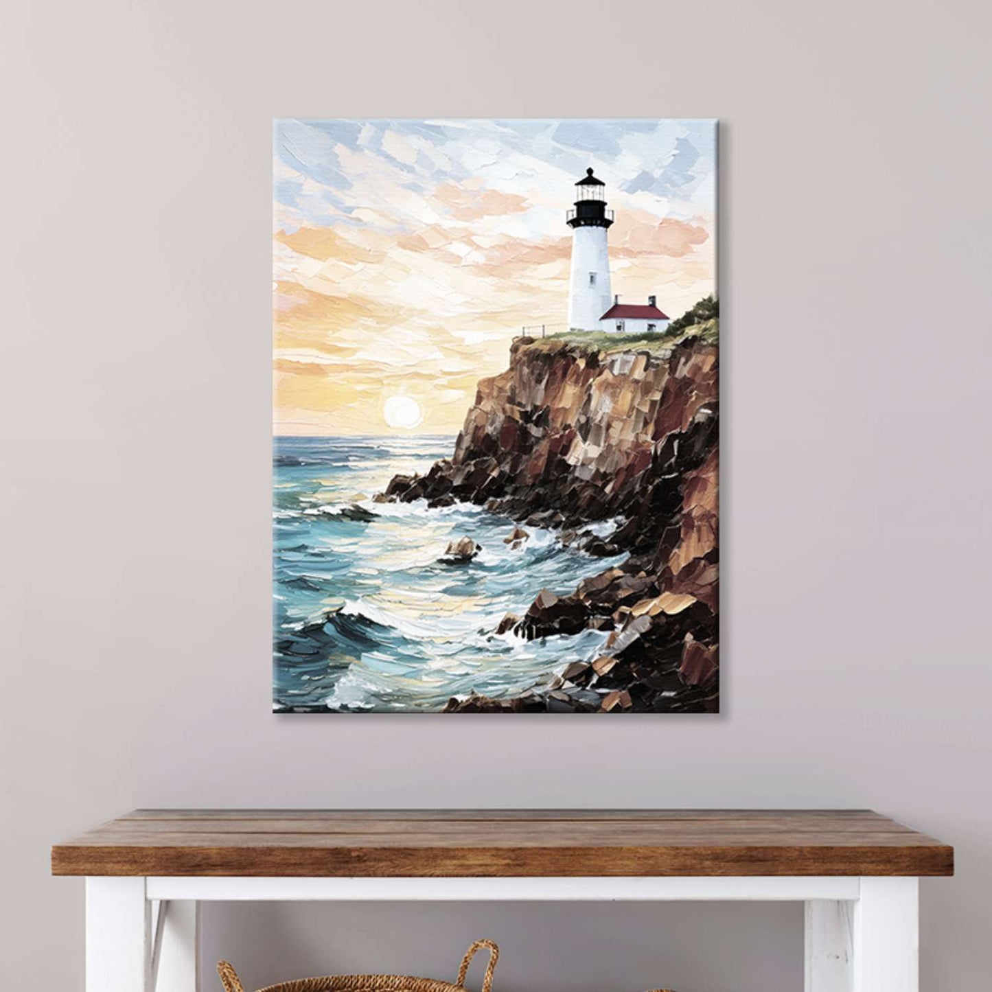 Maine wall art canvas hanging in a living room