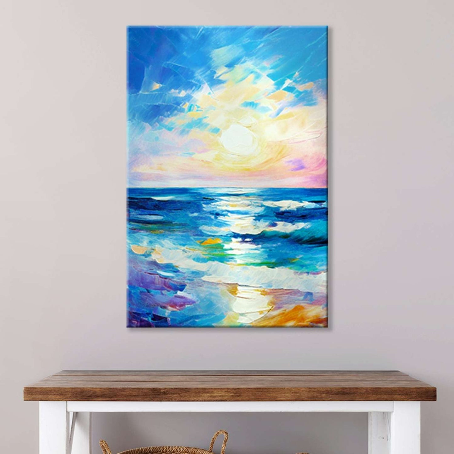 Pastel wall art canvas hanging in a living room