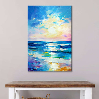 Pastel wall art canvas hanging in a living room