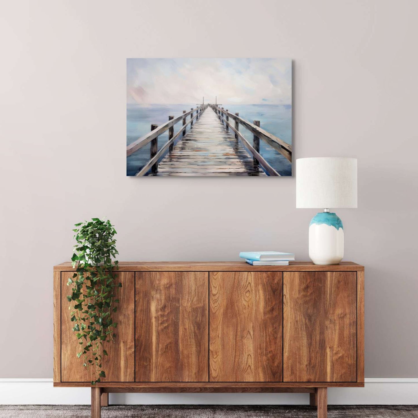 Pier wall art canvas hanging in a living room