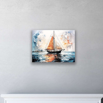 Sailboat wall art canvas hanging in a living room
