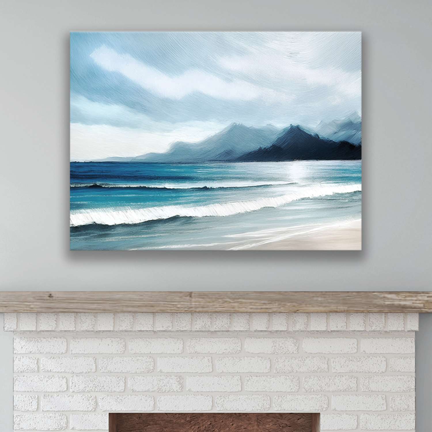 Seascape artwork canvas hanging in a living room