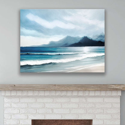 Seascape artwork canvas hanging in a living room
