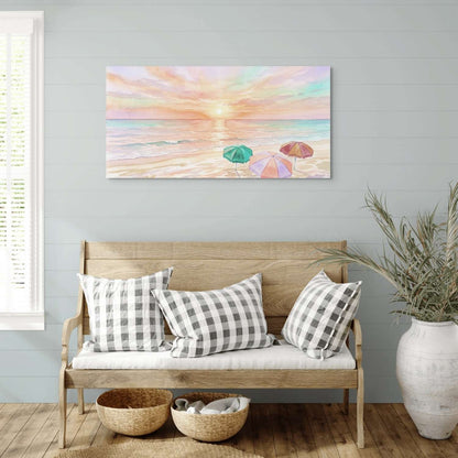 Soft pastels artwork canvas hanging in a living room