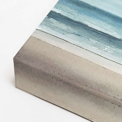 Blue horizon art canvas, gallery-wrapped corner detail
