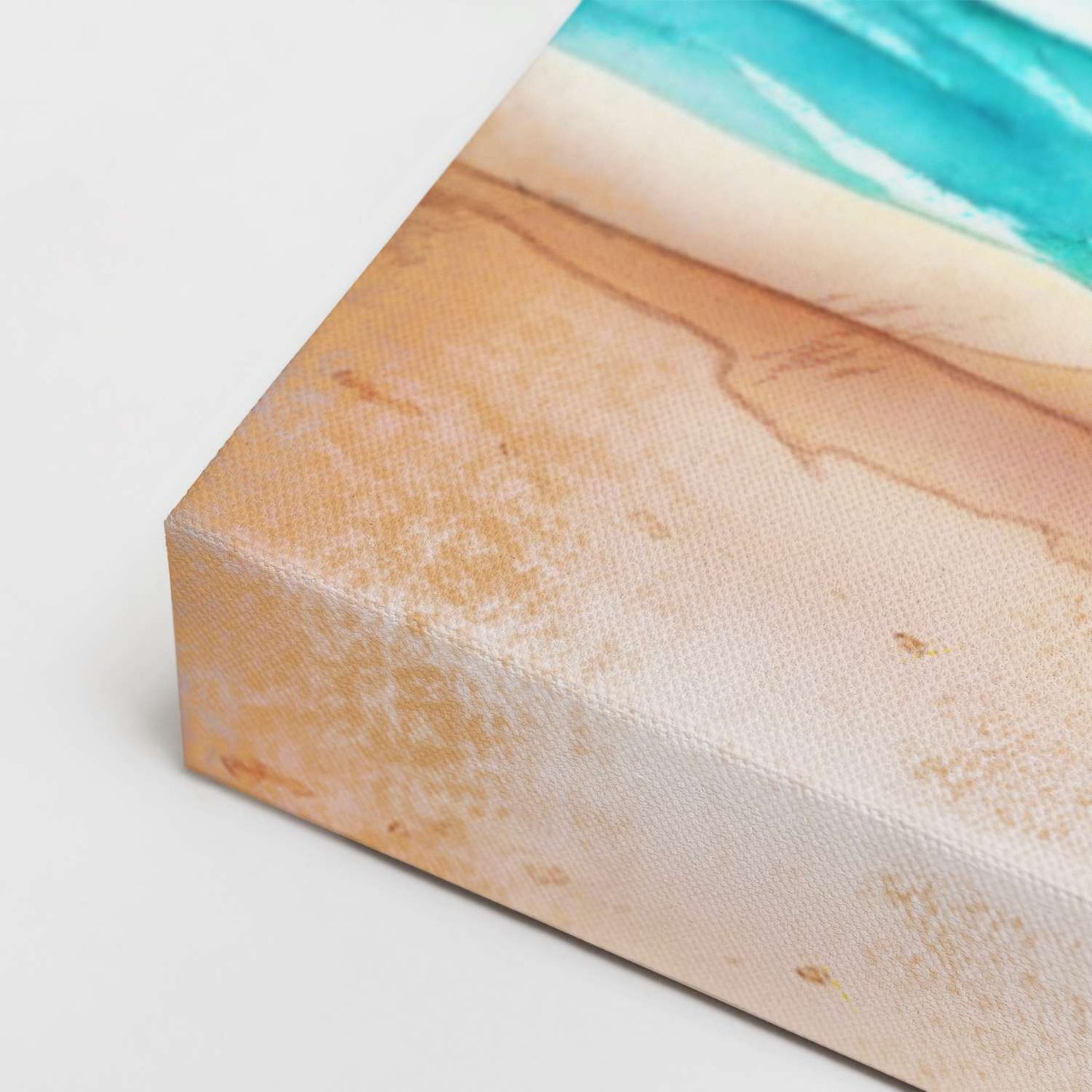 Blue ocean wall art canvas, gallery-wrapped corner detail